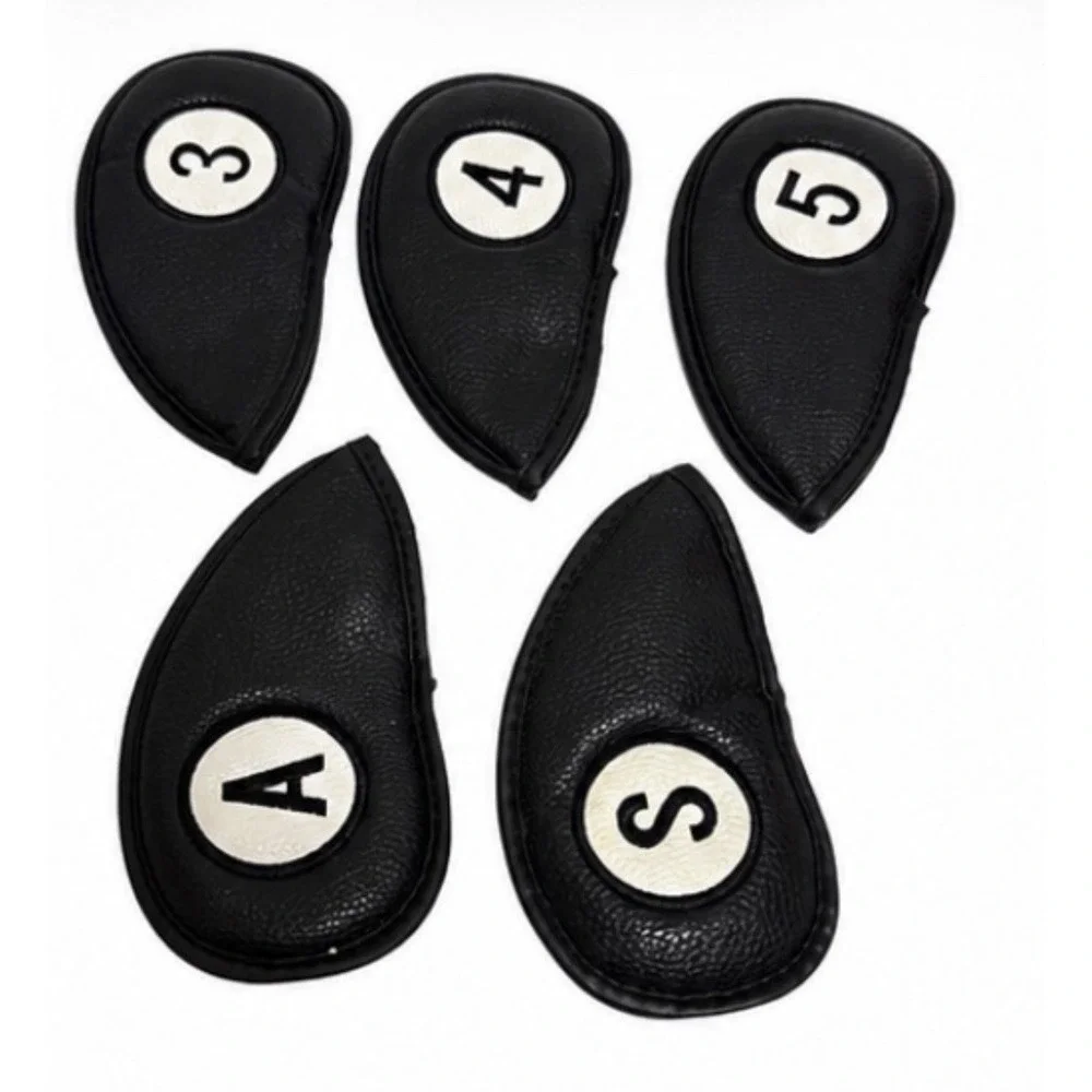 6PC Golf Iron Head Covers Set - Black Leather with Numbers A, S, 3, 4, 5